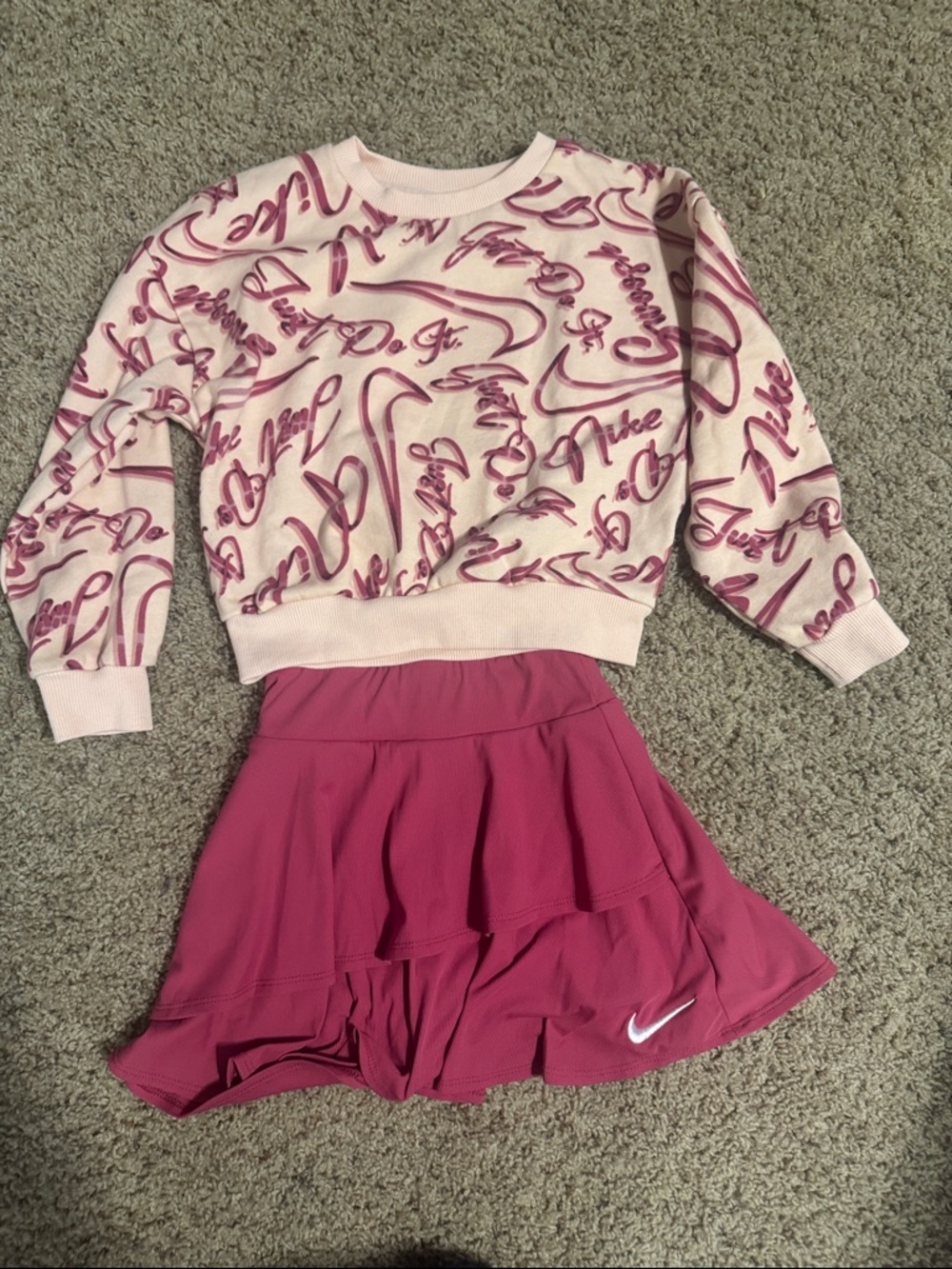 Nike Pink Script Cropped Sweatshirt and Berry Athletic Skort